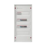 Surface-mounted complete distribution board with SPD T2, HLAK, 2xFI 40/0.03A, 9xLS B16, 3p LS B20