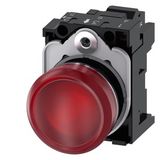 Indicator lights, 22 mm, round, metal, shiny, red, lens, smooth, with holder, LED module with integrated LED 110 V AC,  3SU1153-6AA20-3AA0-Z Y15
