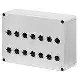 Polycarbonate push-button enclosure 180x254x90, 14 holes Ø 22