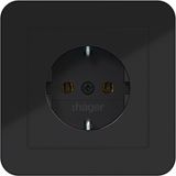 SCHUKO wall socket with cover plate, push-in latch, C.1 night black glazed.