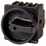 P3-100/EA/SVB-SW/N/HI11 Main switch, P3, 100 A, flush mounting, 3 pole + N, 1 N/O, 1 N/C, STOP function, With black rotary handle and locking ring, Lockable in the 0 (Off) po