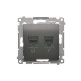 Computer socket RJ45 category 5e + telephone socket RJ12, (module), anthracite, metalic