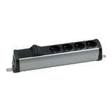 Expanded power strip set: 4x250V type E + 2xRJ45 plate with Keystone mounting., screw; aluminum white