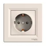 Asfora - single socket outlet with side earth - 16A shutters cream