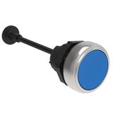 Mechanical RESET button, complete unit, spring return Ø22mm Platinum series chromed plastic, flush. Adjustable length 0...150mm/5.9in, blue