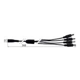 Split power connector, one socket and four plugs, black color