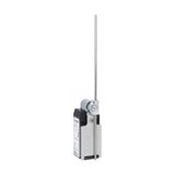 Limit switch, K series, adjustable roller lever, 1 bottom cable entry. Dimensions to EN 50047, metal body, contacts 1NO+2NC slow action. Metal rod