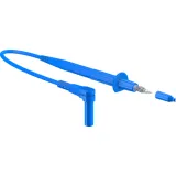 Measuring lead with (test probe, straight) to (4 mm plug, spring-loaded, angled), 1 m, blue, PVC, 1.0 mm², CAT II, 66.9008-10023
