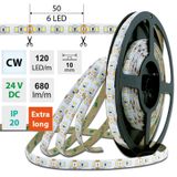 LED strip SMD2835 CW, 120LED/m, 7W/m, 680lm/m, IP20, DC 24V, 10mm, 10m