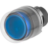 Projecting push-button, illuminated, blue, rubber cap