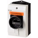 P1-32/I2-SI-SW Safety switch, P1, 32 A, 3 pole, STOP function, With black rotary handle and locking ring, Lockable in position 0 with cover interlock, with warning l