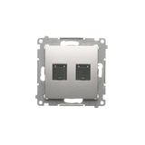 Double computer socket RJ45 cat. 6 with anti-dust cover, (module), Silver matt, metalic