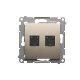 Double computer socket RJ45 cat. 6 with anti-dust cover, (module), Gold matt, metalic