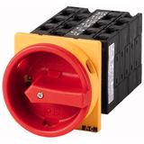 T3-6-8348/EA/SVB Main switch, T3, 32 A, flush mounting, 6 contact unit(s), 12-pole, Emergency switching off function, With red rotary handle and yellow locking ring