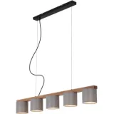 Pendelleuchte,grau,mit Holz,Stoff,5xE14 exkl.