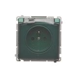 IP44 single socket outlet with shutters - transparent flap, green, 16A
