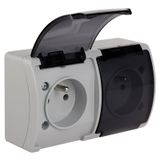 VG-2 Koala Double Socket with earthing contact (2x2P+Z) surface mounted IP44 gray with smoky (transparent) flap  VG 162-53