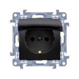 IP44 socket outlet with seal, with Schuko earthing - same color flap & cover, 16A, black matt