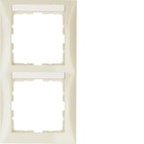 Frame 2gang vert., lab. field, S.1, white glossy