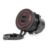 Waterproof Phone Charger with Switch RED LED Backlight 2xUSB C 12/24V AMIO-04224