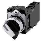 Selector switch, illuminable, 22 mm, round, metal, shiny, white, selector switch, short, 2 switch positions O-I,  3SU1150-2BF60-1FA0-Z X90