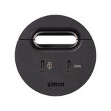 Furniture USB-C ports with docking station including 1x HDMI + LAN + 3x USB Type A and grommet (cable outlet), Simon 400 Flash 60, IP20, black, Mount. dimen.: Ø54mm