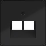 Central plate data socket 2-way, angled output, A.x/C.x, black glass.
