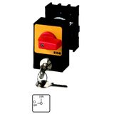 P1-32/E/SVA(S)-RT Panic switches, P1, 32 A, flush mounting, 3 pole, with red thumb grip and yellow front plate, Cylinder lock SVA