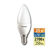 LED bulb candle 2.7W, E14, 2700K, CRI80, vit. angle 180°, 360° 250lm