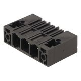 PCB plug-in connector, male header, Clip-on flange, THT solder connection, 10.16 mm, Number of poles: 3, 90°, Solder pin length (l): 3.5 mm, silver-plated, black, Box