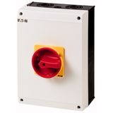 P3-100/I5-SI/N Safety switch, P3, 100 A, 3 pole + N, Emergency switching off function, With red rotary handle and yellow locking ring, Lockable in position 0 with co