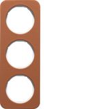 Frame 3gang, R.1, brown/p. white glossy, embossed leather