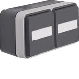 SCHUKO soc. out. 2gang hor. hinged cover surface-mtd, W.1, grey/light