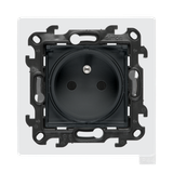 Single socket outlet with earthing for IP44 version with frame seal, with shutters, (module), Simon 24, IP44, 16A, black matt, Flap color: Same as a cover