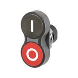 Twin push-button, I/O, illuminated, red-black