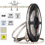 LED strip SMD2835 NW, 120LED/m, 9,6W/m, DC 12V, 650lm/m, CRI90, IP54, 8mm, 5m