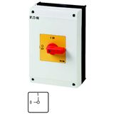P3-63/I4-RT On-Off switch, P3, 63 A, surface mounting, 3 pole, Emergency switching off function, with red thumb grip and yellow front plate