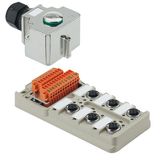 Hood version with M20 outlet, M12, 30 V, A-coded, LED: Yes, LED initiator: Yes, Wiring type: PNP