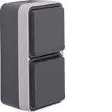 SCHUKO soc. out. 2gang vert. hinged cover surface-mtd, W.1, grey/light