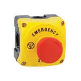 Yellow control station LPZP1A5 complete with mushroom pushbutton turn-to-release LPCB6644 1NC and "EMERGENCY/STOP" disk