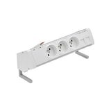 Desk socket set: 3x250V type E + 2xRJ45 plate with Keystone mounting, 10 cm cable; aluminum white