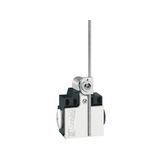 Limit switch, K series, adjustable roller lever, 2 side cable entry. Dimensions compatible to EN 50047, metal body, contacts 2NC snap action. Plastic rod