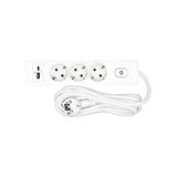 Power strip 3-way, 1,5m cable, switch, USB A+C, white