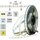 LED strip SMD2835 WW, 60LED/m, 14,4W/m, 1224lm/m, IP20, DC 12V, 10mm, 5m