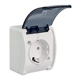 VG-1 Koala Single Socket 2P+Z SCHUKO surface mounted IP44 white with smoky (transparent) flap VG 181-51