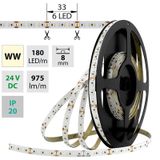 LED strip SMD2216 WW, 180LED/m, 12W/m, 975lm/m, IP20, DC 24V, 8mm, 5m