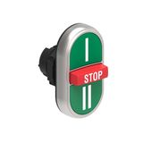 Triple-touch actuator, spring return Ø22mm Platinum series chromed plastic, 2 external flush and 1 middle extended pushbuttons. Spring return, I - STOP - II