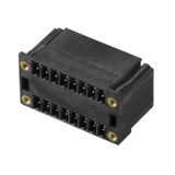 PCB plug-in connector, male header, Flange, THT solder connection, 3.81 mm, Number of poles: 18, 90°, Solder pin length (l): 3.2 mm, tinned, black, Box