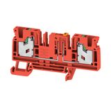 Test-disconnect terminal, SNAP IN, red, 4 mm², 20 A, 500 V, Number of 