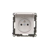 IP44 single socket outlet without frame seal - same color flap&cframe, module, 16A, quick connection, light gray matt